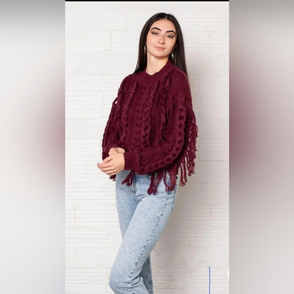 525 America Hand Braided Cable Fringe Top Persimmon Size XS - Picture 4 of 10